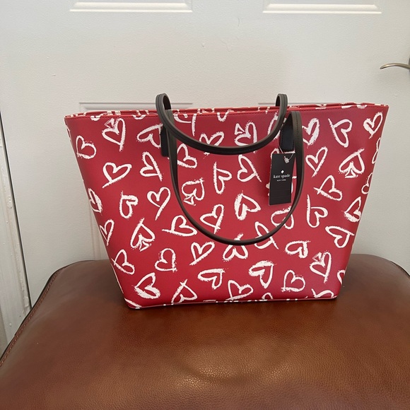 KATE SPADE NEW YORK MARGARETA LIPSTICK HEARTS TOTE HANDBAG LARGE - Picture 6 of 11